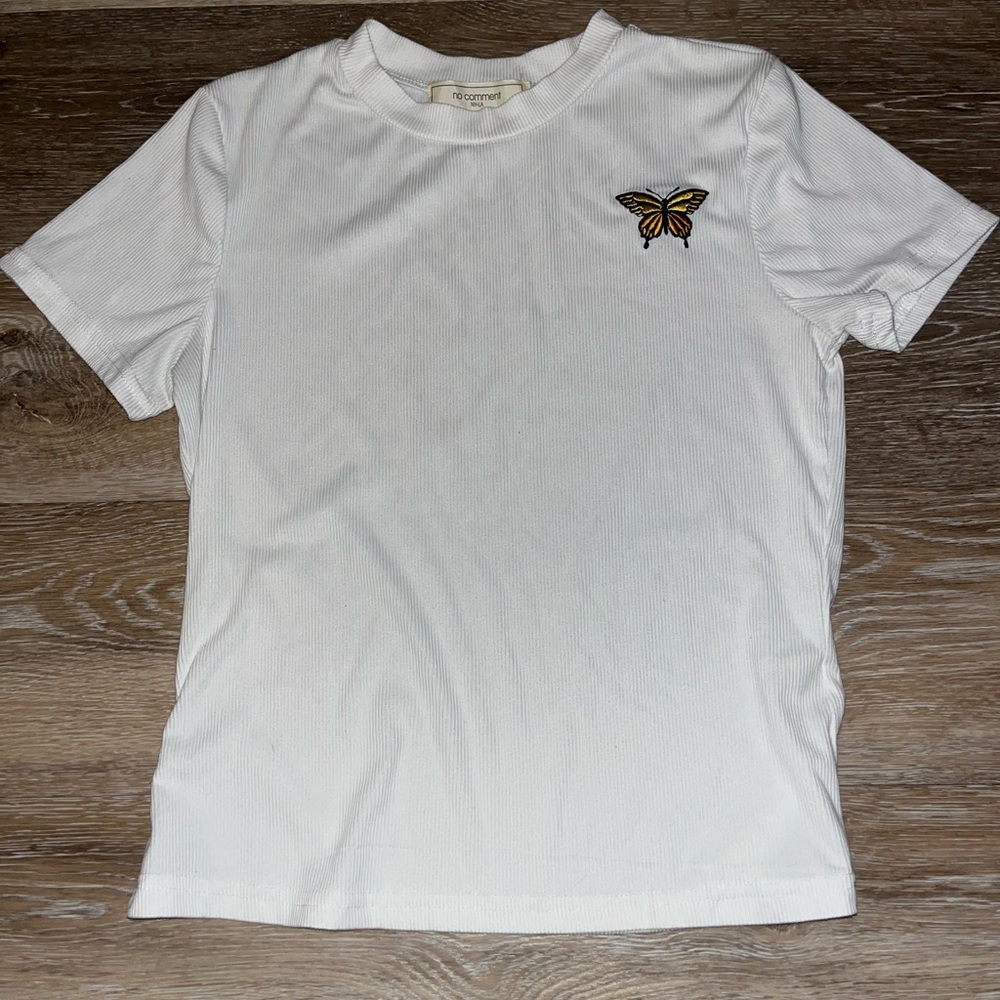Elegant White Tee with Butterfly Accent